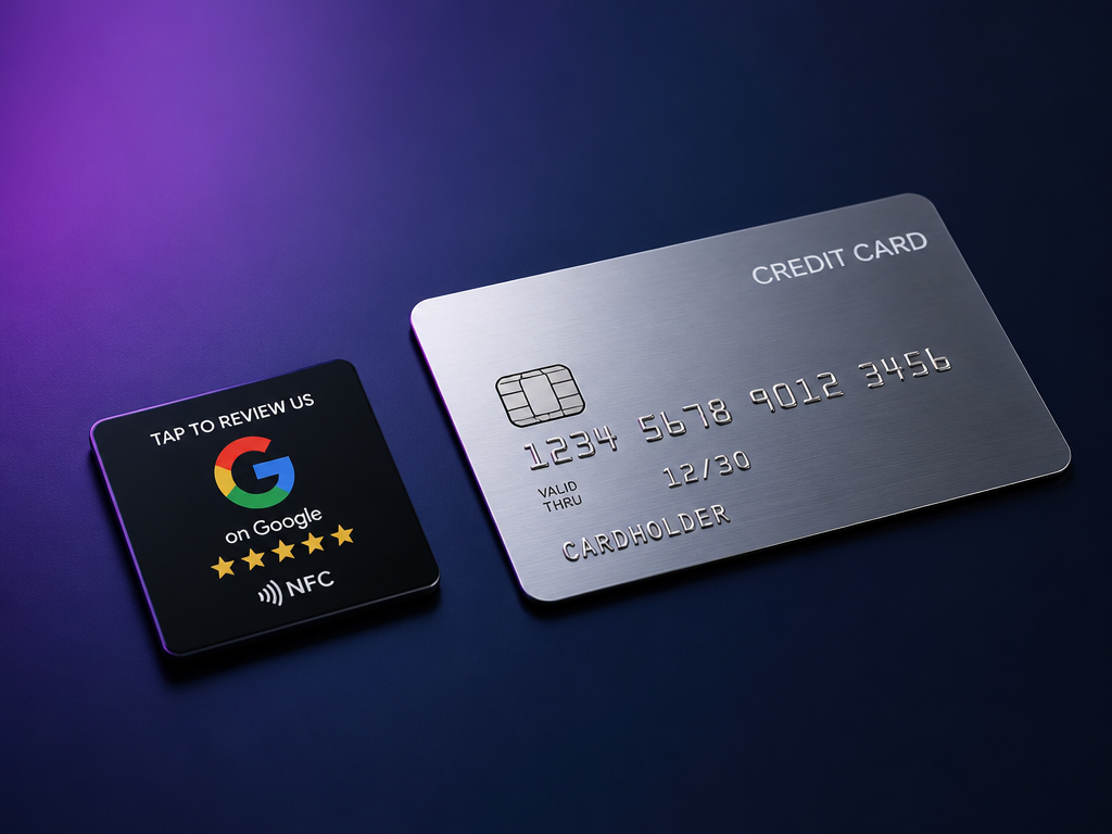 Den kompakta NFC-skylten jämfört med ett kreditkort